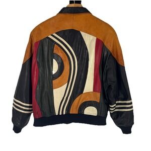 Vintage Tonio by Collezione Soft Leather Abstract Jacket‎ Medium Colorful